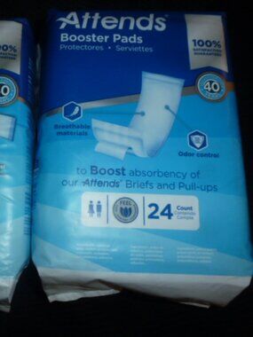 Set of 2 Attends Booster Pads 24 Count Incontinence Liner Unisex Odor Control